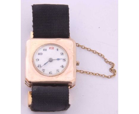 Ladies first quarter of 20th century 9ct gold cased wrist watch, having circular masked dial with blued steel hands to a whit
