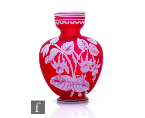 A late 19th Century Stourbridge cameo glass vase by Stevens &amp; Williams of shouldered form with raised collar, the body wi