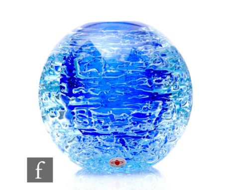 A 20th Century Frantisek Vizner for Beranek cased glass vase of globe form, with sea form decoration over a cobalt blue core,