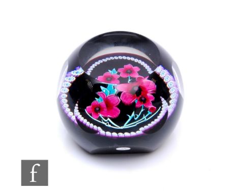 A later 20th Century Margot Thomson for Whitefriars glass paperweight of domed form with facet cut sides and top, in the Alpi