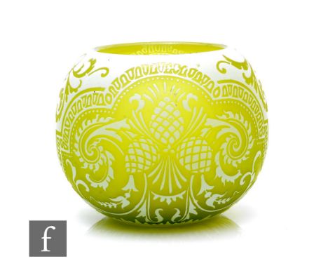 A 19th Century Stourbridge cameo glass vase by Thomas Webb &amp; Sons of spherical form, cased in opal over lime green and cl