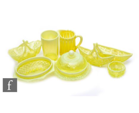A collection of late 19th Century North East pressed pearline uranium glass&nbsp;including Davidsons Primrose Opal, comprisin