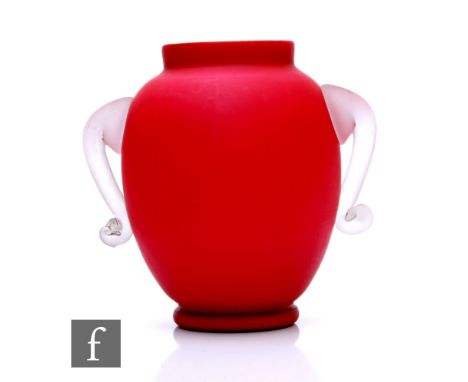 An early 20th Century satin glass vase, in the manner of Webb of Stourbridge, of ovoid form, red over opal, with frosted glas