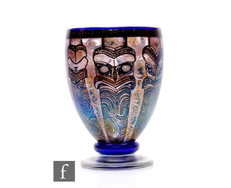 A contemporary Isle of Wight studio glass 'Graal' vase, designed by Timothy and Jonathon Harris, of elongated ovoid footed fo