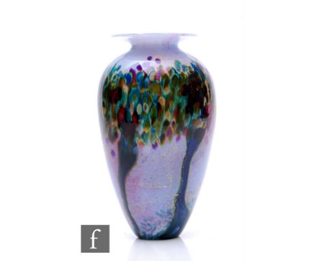 A contemporary Jonathon Harris studio glass Renoir Landscape Amphora vase of elongated ovoid form with flared rim, decorated 