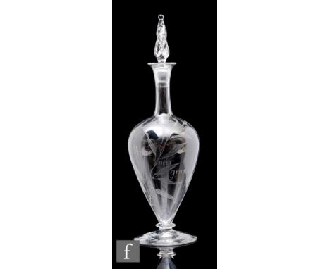 A late 19th Century clear crystal glass decanter designed by Harry Powell for James Powell &amp; Sons (Whitefriars), the wide