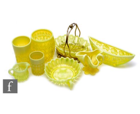A collection of late 19th Century North East pressed pearline glass&nbsp;including Davidsons Primrose Opal, comprising an ova