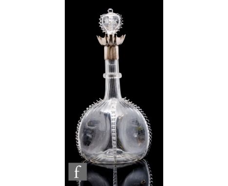 A late 19th Century clear crystal glass decanter in the manner of Harry Powell for James Powell &amp; Sons (Whitefriars), the