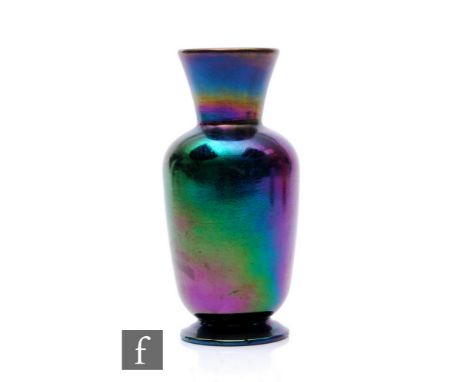 A late 19th Century Thomas Webb &amp; Sons Bronze vase of footed shouldered ovoid form with an everted collar neck, decorated
