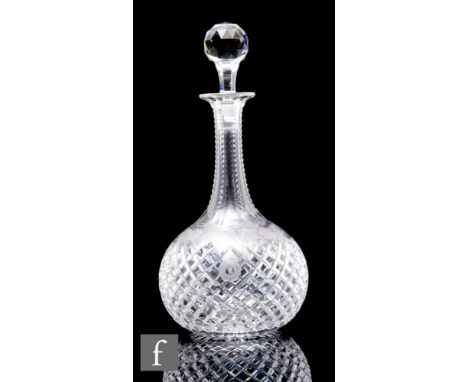 A large late 19th Century Century double Magnum clear cut crystal glass&nbsp; &nbsp;decanter of globe and shaft form, the bod