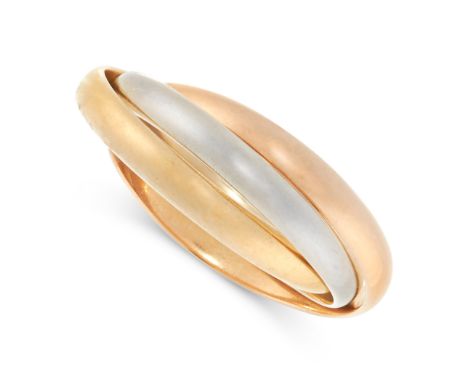 A TRINITY DE CARTIER WEDDING BAND RING, CARTIER in 18ct yellow, white and rose gold, designed as a trio of interlocking bands