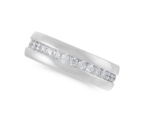 A DIAMOND ETERNITY RING in 18ct white gold, the white gold band is set with a central panel of round cut diamonds, stamped 75