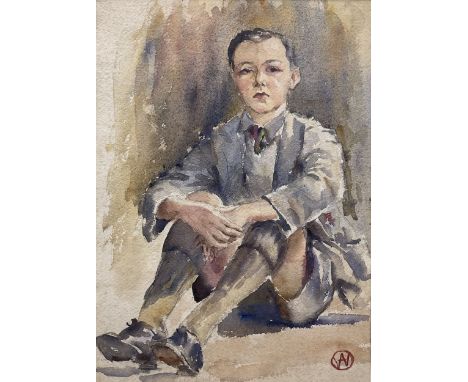 Albert Wainwright (Yorkshire 1898-1943): Portrait of a School Boy, watercolour signed with monogram 34cm x 25cmNotes: Wainwri