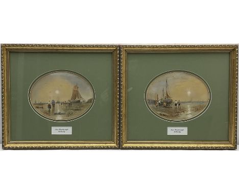 R Beatty (19th century): 'Near Flamborough', pair oval watercolours signed 18cm x 22cm (2)