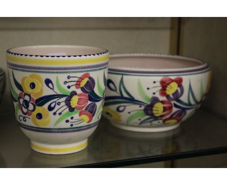 Poole Pottery bowls, vases and a set of three jugs 