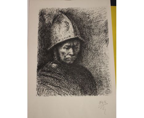 An offset lithograph of a soldier, dated 14.1.56, 42 x 27cm 