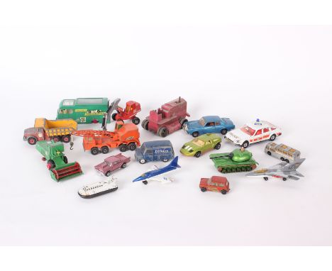 A collection of tin plate cars to include Matchbox, Corgi and Dinky together with boxed Claas farm machinery and boxed lorrie