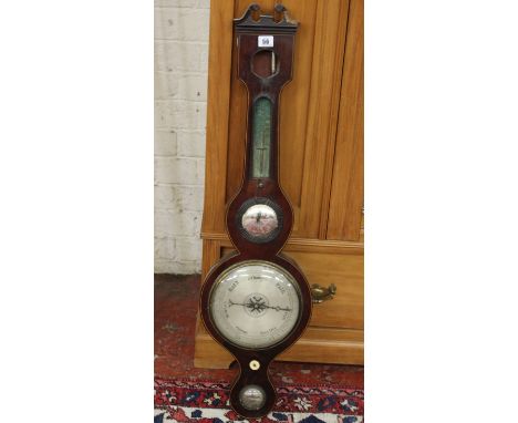 A Victorian mahogany wheel barometer 100cm high, a set of five vase splat dining chairs, an oak gateleg table, a George III s