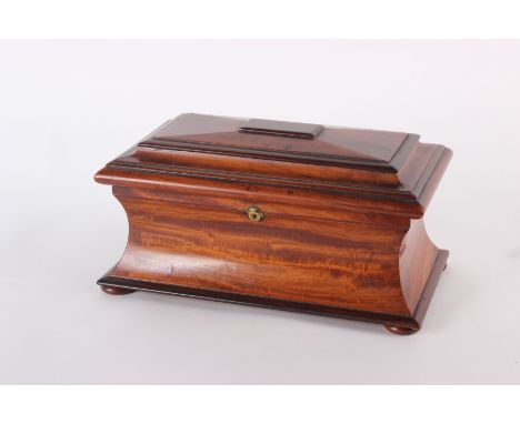 A 19th Century mahogany tea caddy of sarcophogus form 