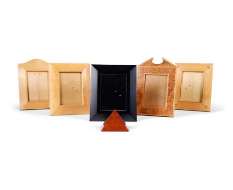 A GROUP OF FIVE PHOTO FRAMES  BY LINLEY  Assorted shapes and styles, the frames are all stamped 'LINLEY', one stamped 'DAVID 
