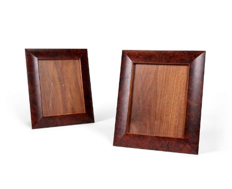 A PAIR OF BURR WOOD CUSHION MOULDED PHOTO FRAMES  BY LINLEY  Stamped  to fit 25cm long, 20cm wide; the frame 34.5cm long, 29.