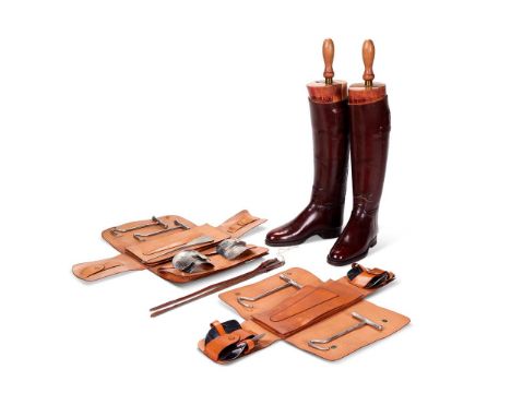 A PAIR OF PRINCESS MARGARET'S BROWN LEATHER RIDING BOOTS  BY MAXWELL OF LONDON, 20TH CENTURY  The blocks stamped 'H.R.H. PRIN