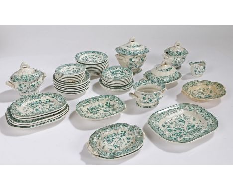 Victorian nursery dinner service, in green foliate transfer decoration to include plates, serving plates, tureens and covers 