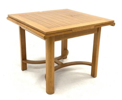 Eric Gomme - E gomme 1950s zebra wood and light oak draw leaf dining table, supports connected by a curved H shaped stretcher