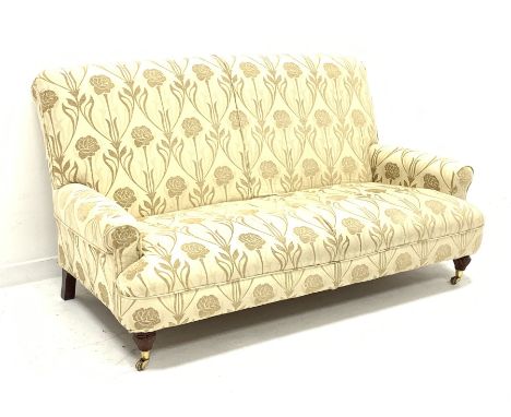 Multi-York 'Grosvenor' three seat sofa, upholstered in cream floral patterned removable cover, turned and reeded front suppor