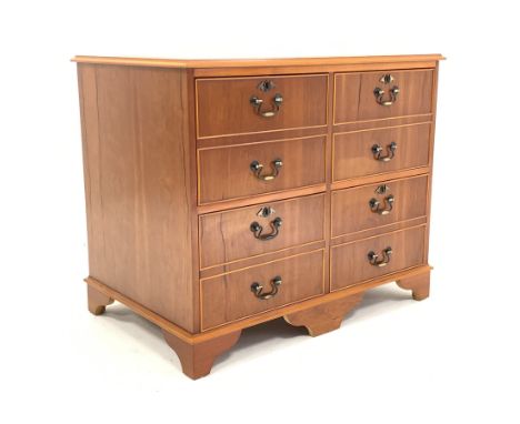 Cherry wood four drawer filing cabinet with inset leather top, on bracket feet, W93cm, H78cm, D61cm - Condition Report 