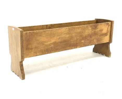 'Mouseman' oak rectangular trough planter with shaped end supports, by Robert Thompson of Kilburn, L123cm, H48cm, D29cm - Con