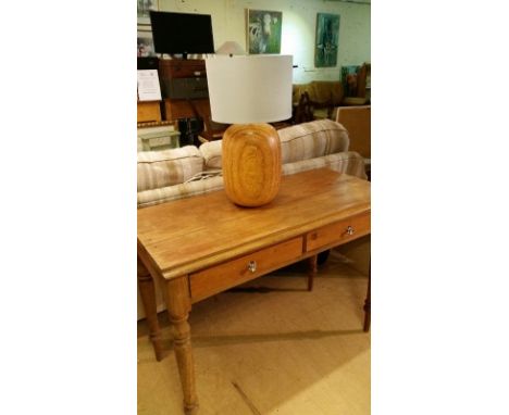 Solid wood lamp base with pale blue shade, PAT tested Feb 2016