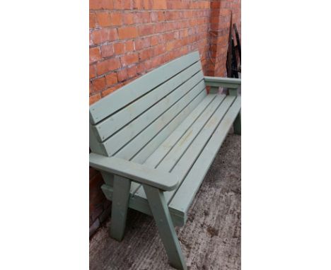 Approx 2 metres long wooden garden bench, painted in Cotswold Green, tanalised timber