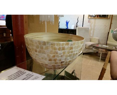 Large scale bowl with bamboo inner and mother of pearl decoration to outer part, very good condition. 51 cm diam 25.5 cm high