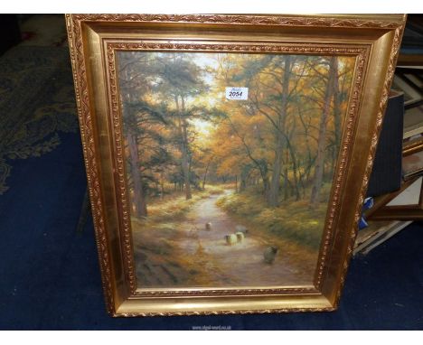 A gilt framed Joseph Farquharson Print "Autumn:  wooded landscape with sheep", 21 1/4" x 25 1/2".
