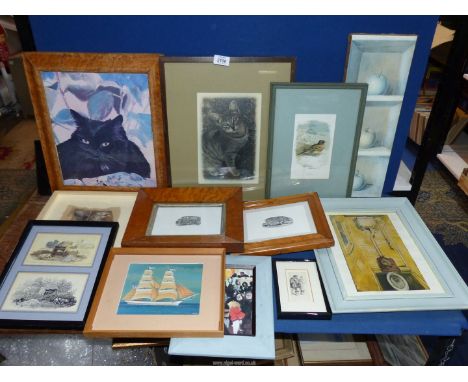 A box of prints and etchings including two by Thomas Bewick (one with provenance) and a print of 'The Toilet' by John Bratby,