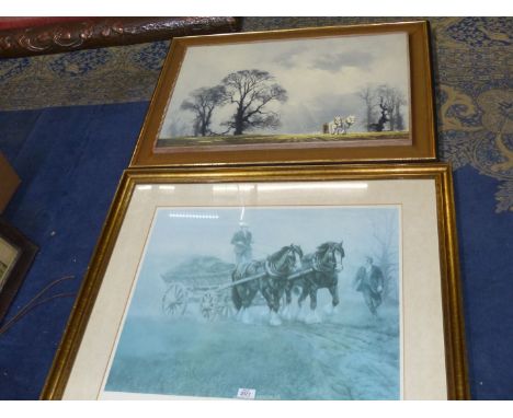 A large P. Reynolds print, framed and mounted 'Autumn', 37 1/2'' x 33 1/2'', together with a David Shepard print 'Winter Plou
