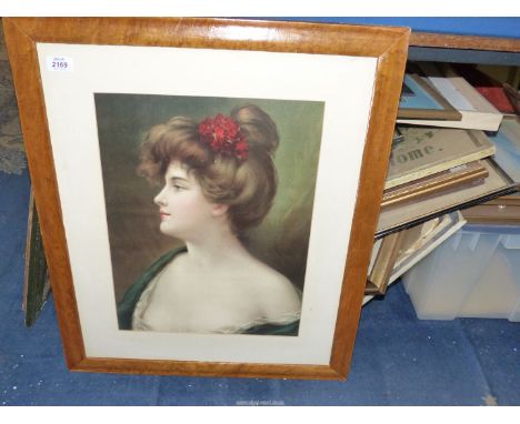 A Maple framed print of Angelo Asti's 'Women in Profile', 23'' x 28''.