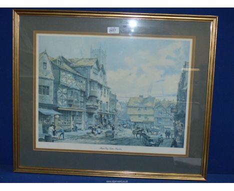 A framed and mounted print 'Market Day, Ludlow, Shropshire', 27'' x 22 1/4''.