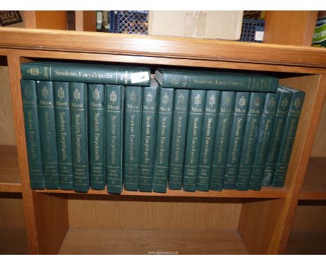 Twenty volumes of The Merit Students Encyclopedia printed by Macmillan Educational Corporation.