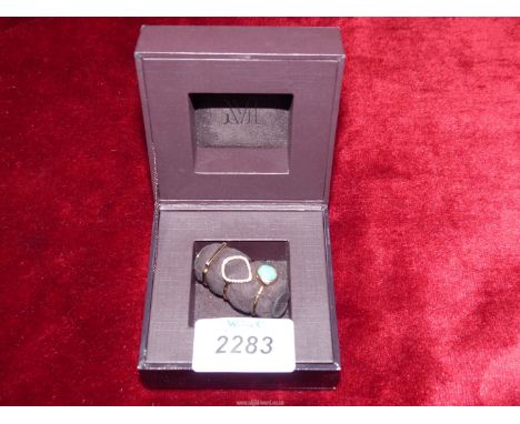 A Monica Vinader triple stacking ring with turquoise stone and diamond chips, small size.  