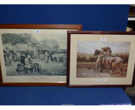 A framed John R. Read print 'The Sale of Old Dobbin' along with a Wright Barker print 'Whoa! Steady'.