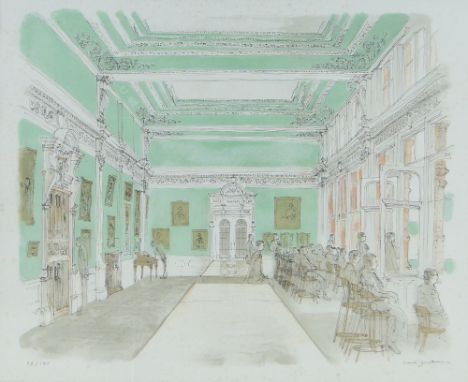David Gentleman
colour print, The Long Room at Lords, signed in pencil, 18" x 22", framed.