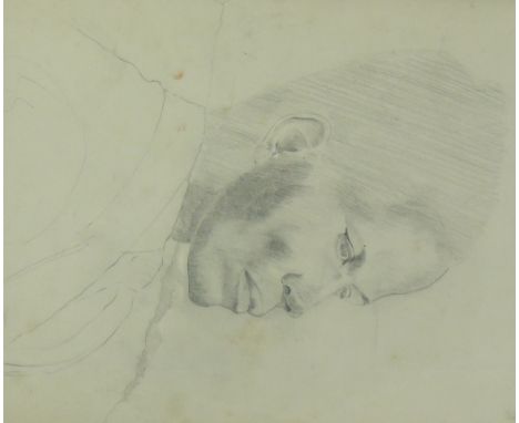 Attributed to Stanley Spencer
pencil sketch, head of a man, signed with initials, 13" x 10", framed.
