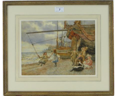 George Moore Henton (1861-1924)
watercolour, children playing on the beach at Hastings, signed and dated 1893, 9" x 12", fram