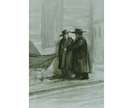 D N St. John Rosse
print, Jewish men on a street, signed, 14" x 10", framed.