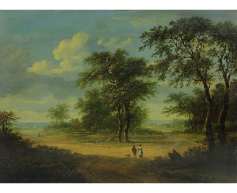 English School
19th century oil on wood panel, figures in extensive landscape, unsigned, 11.5" x 15.5", unframed.