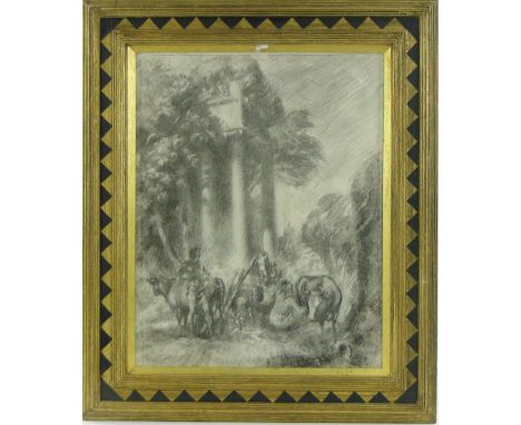 Victor Hume Moody (born 1896)
pencil sketch "The Golden Age," exhibition labels verso, 18" x 14", framed.