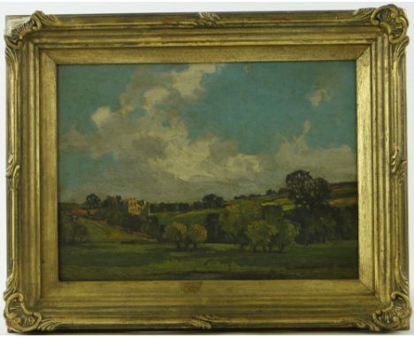 Kershaw Schofield (1872-1941)
oil on wood panel, castle in landscape, signed, 10" x 14", framed.