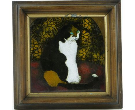 Beryl Turpin
enamel on copper, "Cat on Red," 8" x 8", framed.